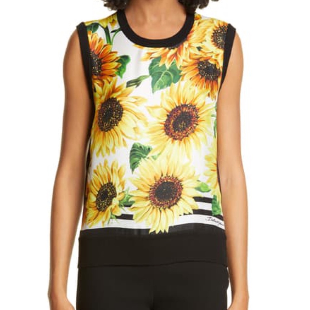 $945 Dolce & Gabbana sunflower silk wool tank top